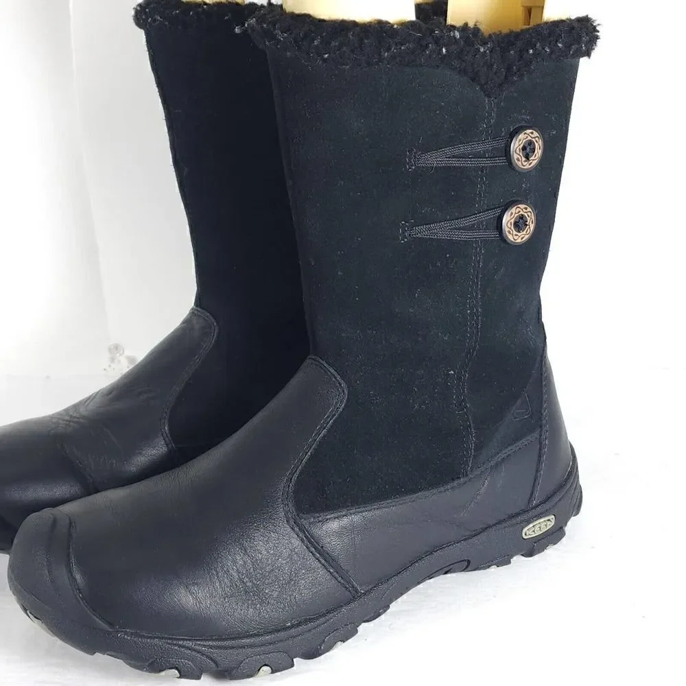 KEEN Women’s US6 Dry Mid Calf Black Leather Fleece Lined Waterproof Winter Boots